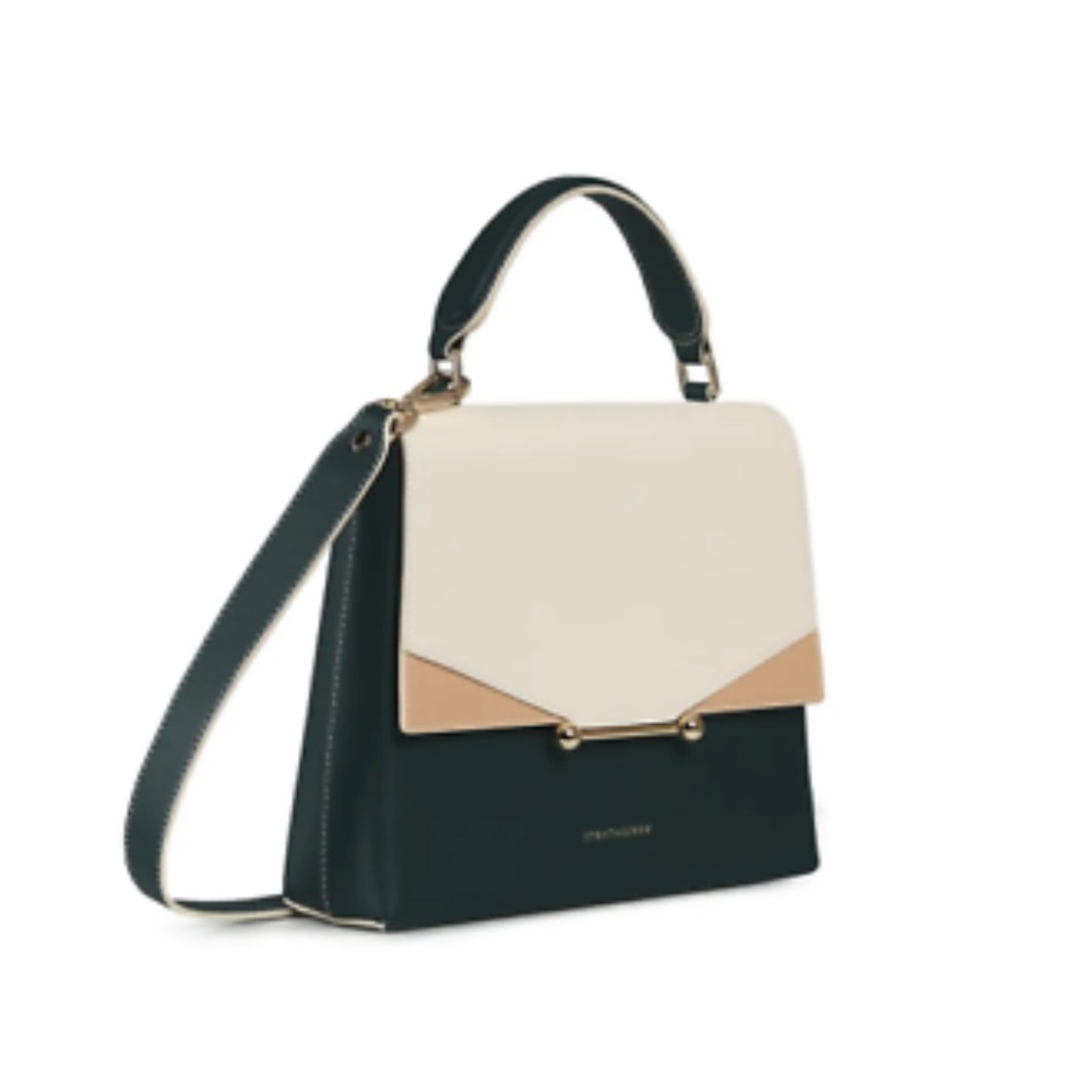 Strathberry Trinity Crossbody  in Vanilla, Latte, and Bottle Green